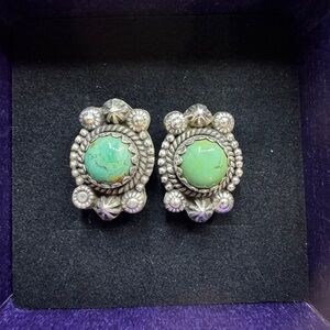 Silver and Green Stone Earrings